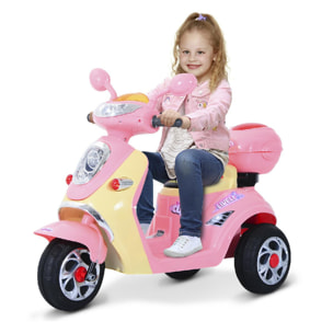 Moto scooter électrique pour enfants 6 V env. 3 Km/h 3 roues et topcase effet lumineux et sonore rose