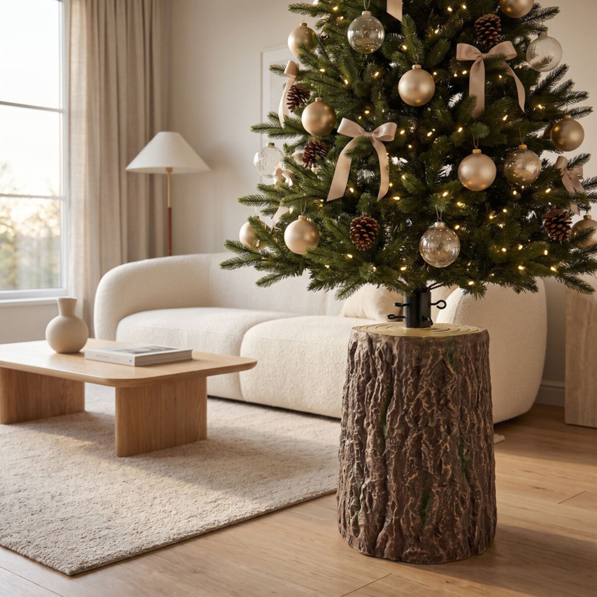 Base decorativa a tronco per albero di Natale in magnesio e ferro - Marrone