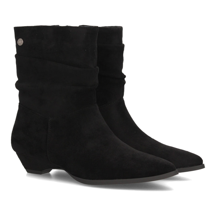 Botines fruncidos de tacón bajo para mujer