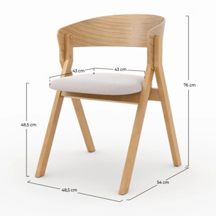 Chaise en bois d'hévéa et tissu beige - Héloïse