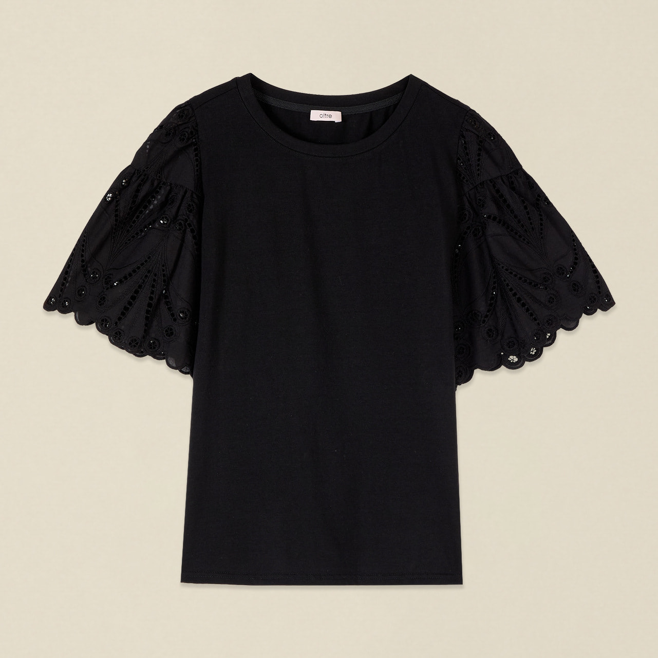 Oltre - T-shirt con maniche in sangallo - Nero