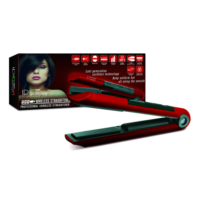 Plancha con peine recargable USB - Rojo - 18W