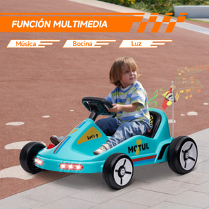 Kart Eléctrico para Niños de +3 Años Kart Eléctrico 6 V con Música Luz Bocina Cinturón de Seguridad Go Kart Carga 50 kg Azul