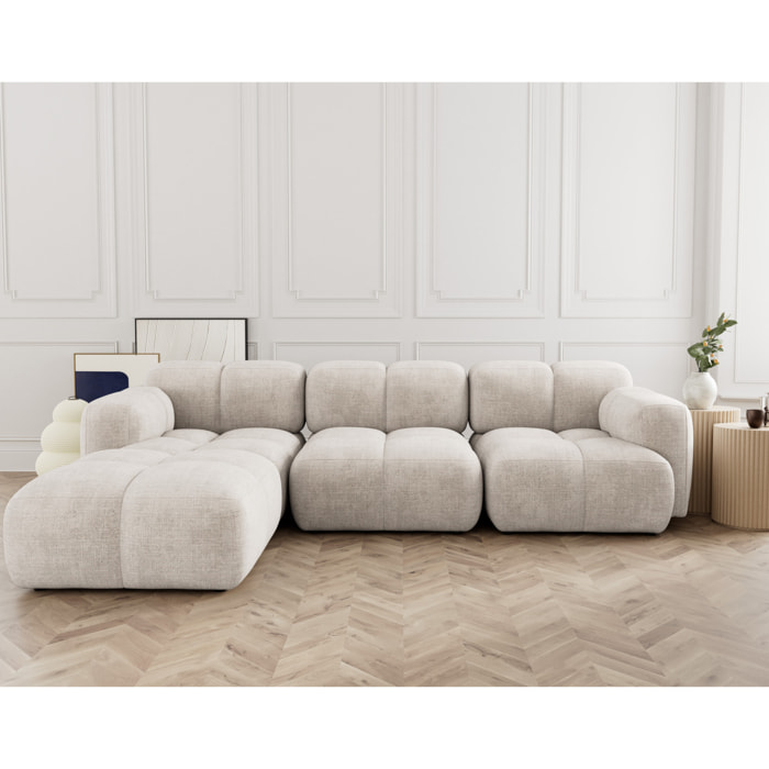 Grace - canapé modulable d'angle réversible 4 places en velours texturé - Beige