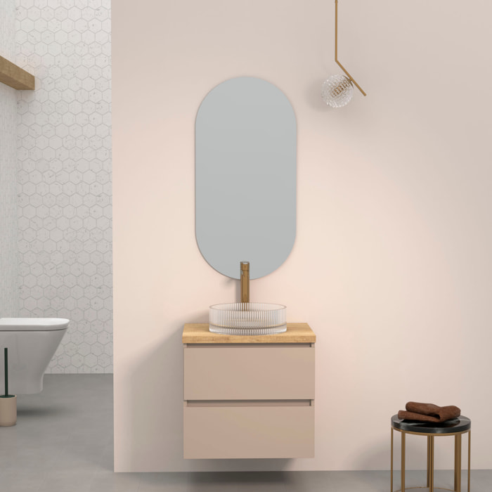 CONJUNTO DE BAÑO KUB | 60 CM VISÓN | DOS CAJONES | LAVABO DE CRISTAL | NO INCLUYE ESPEJO | MUEBLE MONTADO | ALDAY