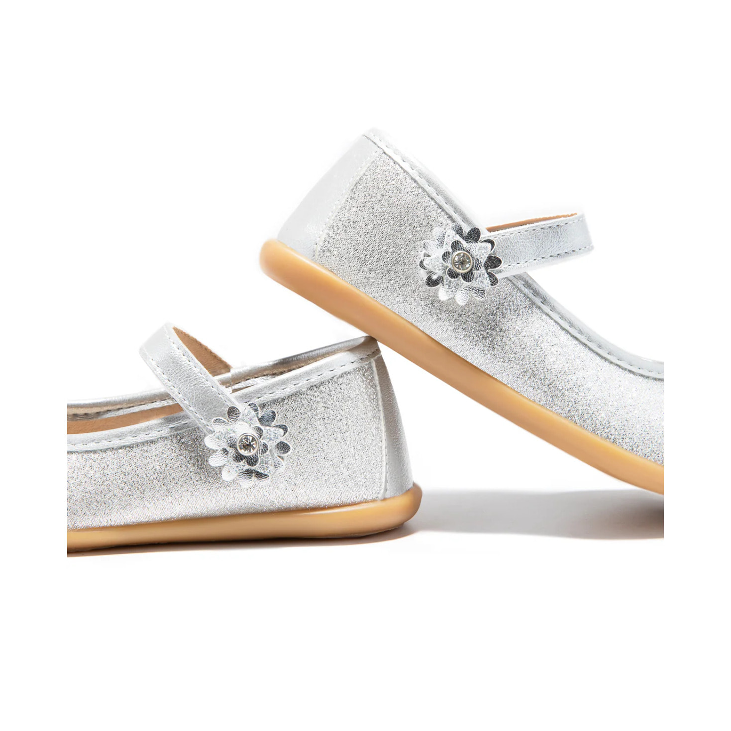 Bailarinas Flor Glitter Plata