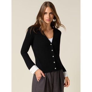 Oltre - Cardigan corto misto cashmere con bottoni - Nero