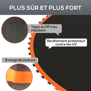 Tapis de rechange trampoline Ø 3,7 m ressorts 14 cm outil 72 crochets en V inclus orange noir