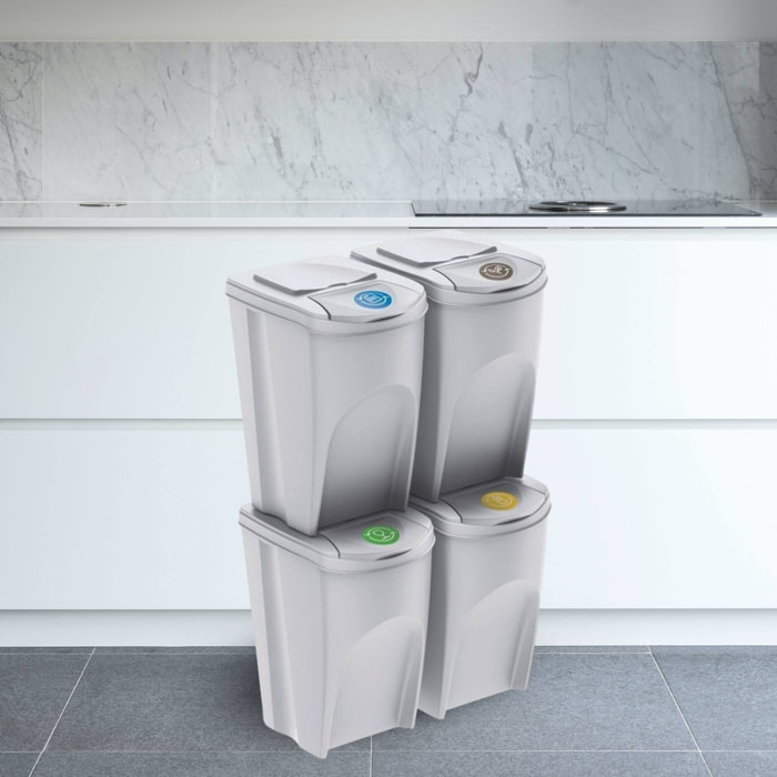 Well home - set de 4 cubos de basura-papelera reciclaje, blanco roto, 4x 35l