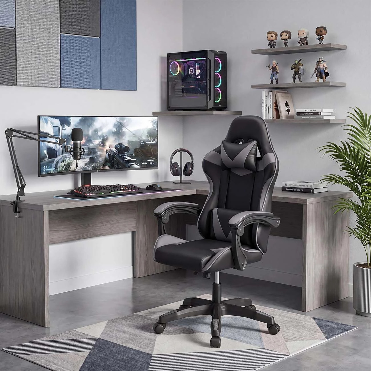 Silla gaming reclinable y con altura ajustable en negro y gris 117-128 cm Viper Negro - Gris
