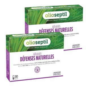 OLIOSEPTIL - Défenses Naturelles - Association de 6 Huiles Essentielles Pures et Chémotypées en Gélules Végétales L-Vcaps® - Dès 15 Ans - Aide à soutenir les défenses naturelles - Lot de 2 produits