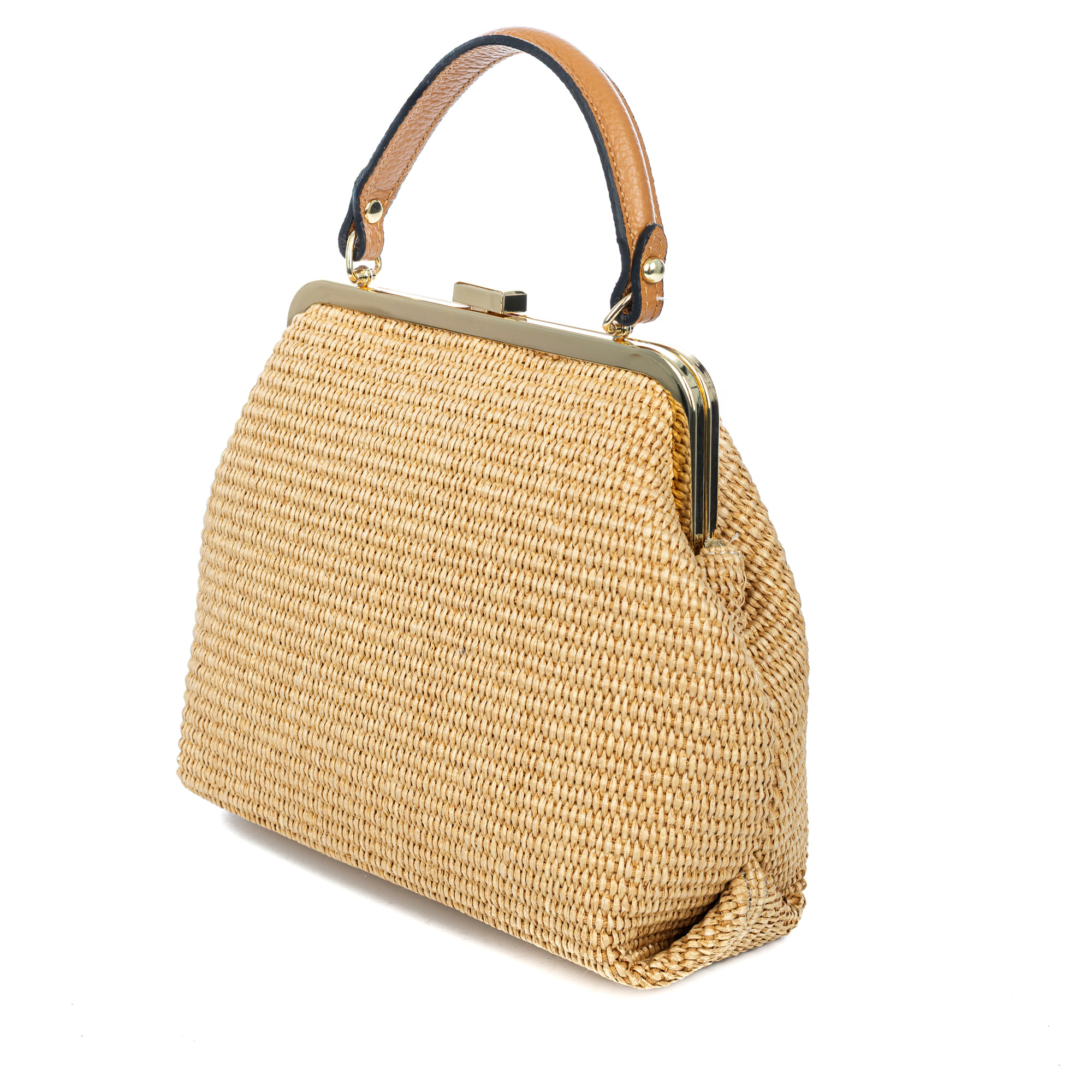 Arienzo bolso de mano mujer. Fabricado en paja con detalles en cuero.