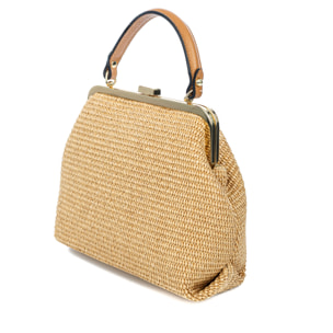 Arienzo bolso de mano mujer. Fabricado en paja con detalles en cuero.