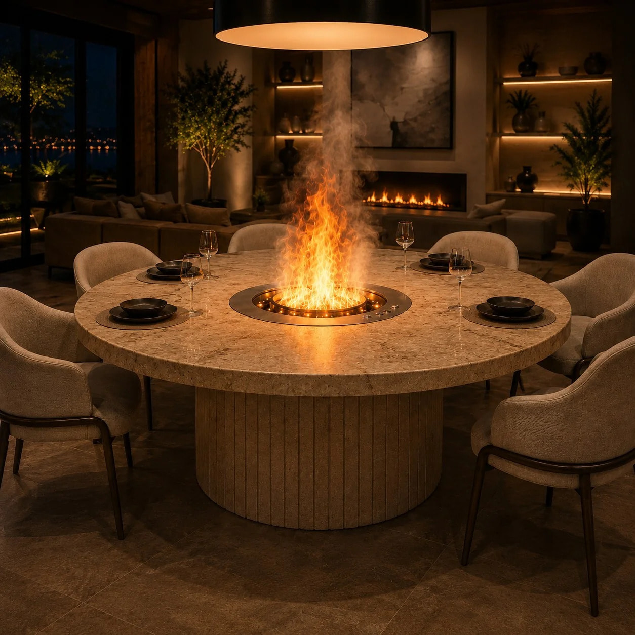 Round 3D 350 - Inserto Camino Decorativo ad Acqua Senza Calore Ø35x17 cm icon Effetto Fiamma a LED 3D