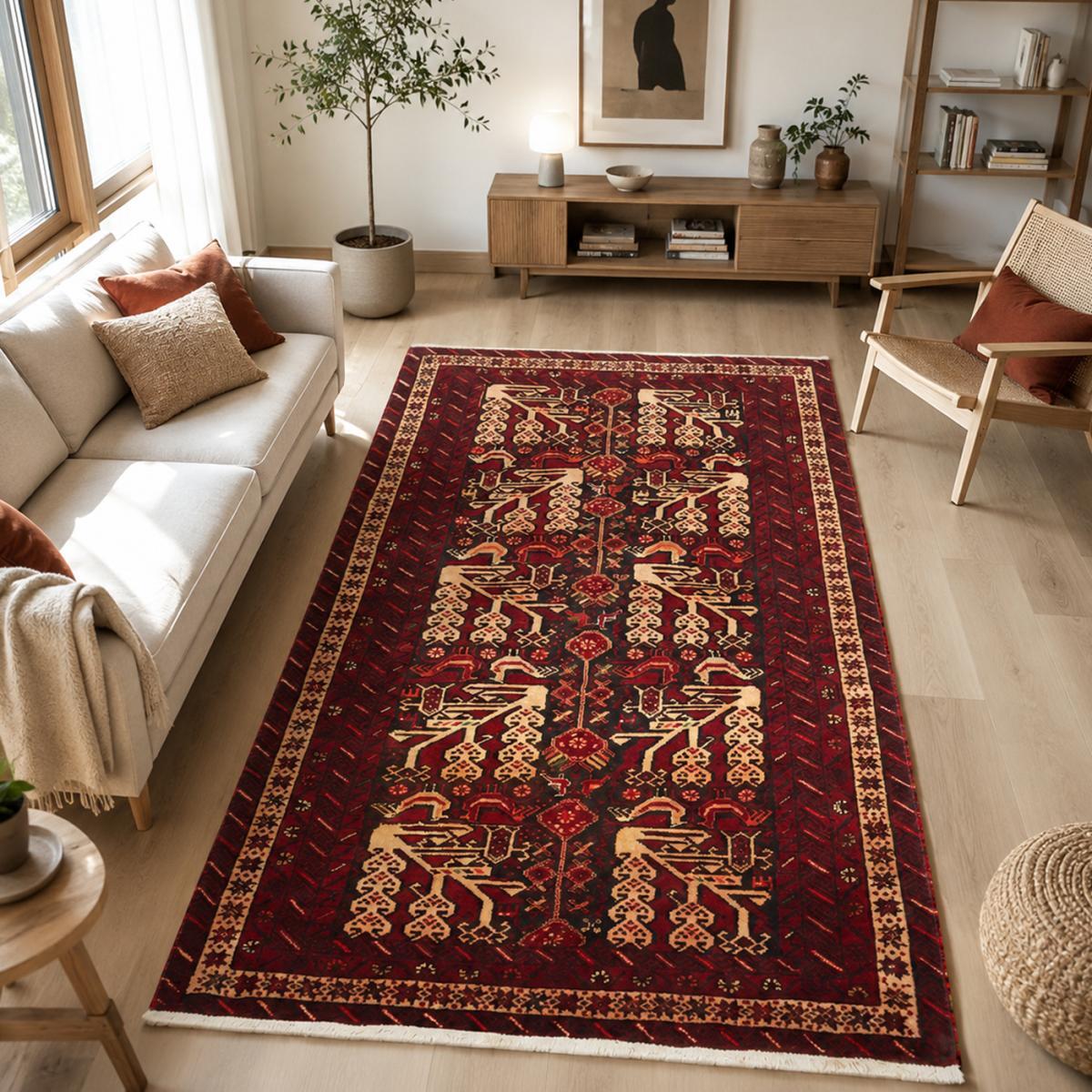 Tapis salon au motif traditionnel, noué main en laine, AFUBOD