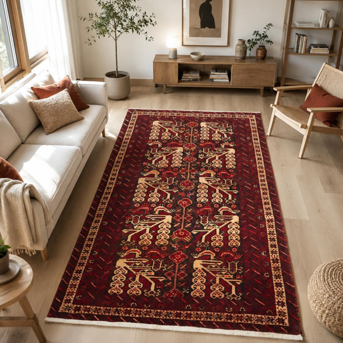 Tapis salon au motif traditionnel, noué main en laine, AFUBOD