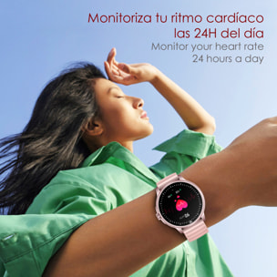 DAM Smartwatch ZW45 con notificaciones de Apps, llamadas Bluetooth. Monitor de tensión y oxígeno en sangre. Corona multifunción. 4,9x1,1x4,7 Cm. Color: Oro