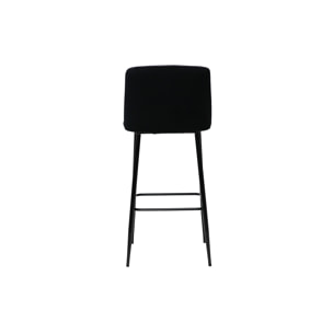 Tabouret de bar fixe velours noir et pied métal noir H78 MONTI