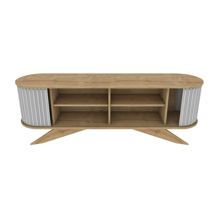 Mobile porta TV Bailu, Credenza da soggiorno, Armadio basso per TV, Base parete attrezzata, 180x43h60 cm, Quercia e Bianco