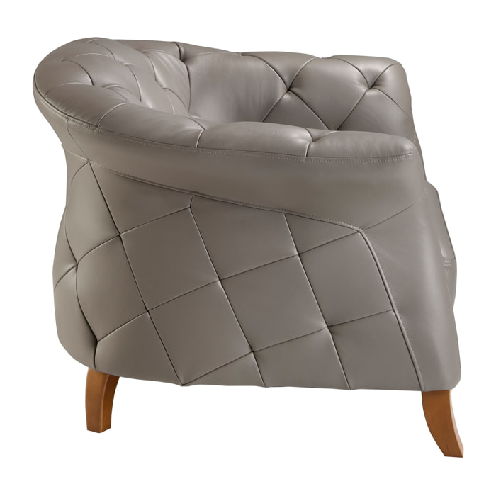 Sillón Angel Cerdá con reposabrazos con asiento y respaldo tapizados en piel de origen vacuno en gris patas de madera en miel 112x99x81cm