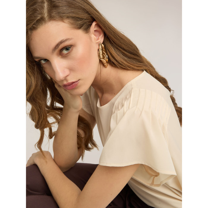 Motivi - Blusa in crêpe de chine con pieghe - Beige