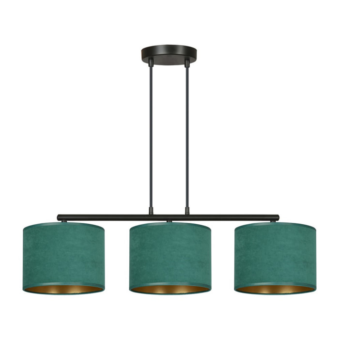 Lampada a sospensione Hilde in acciaio e velluto verde