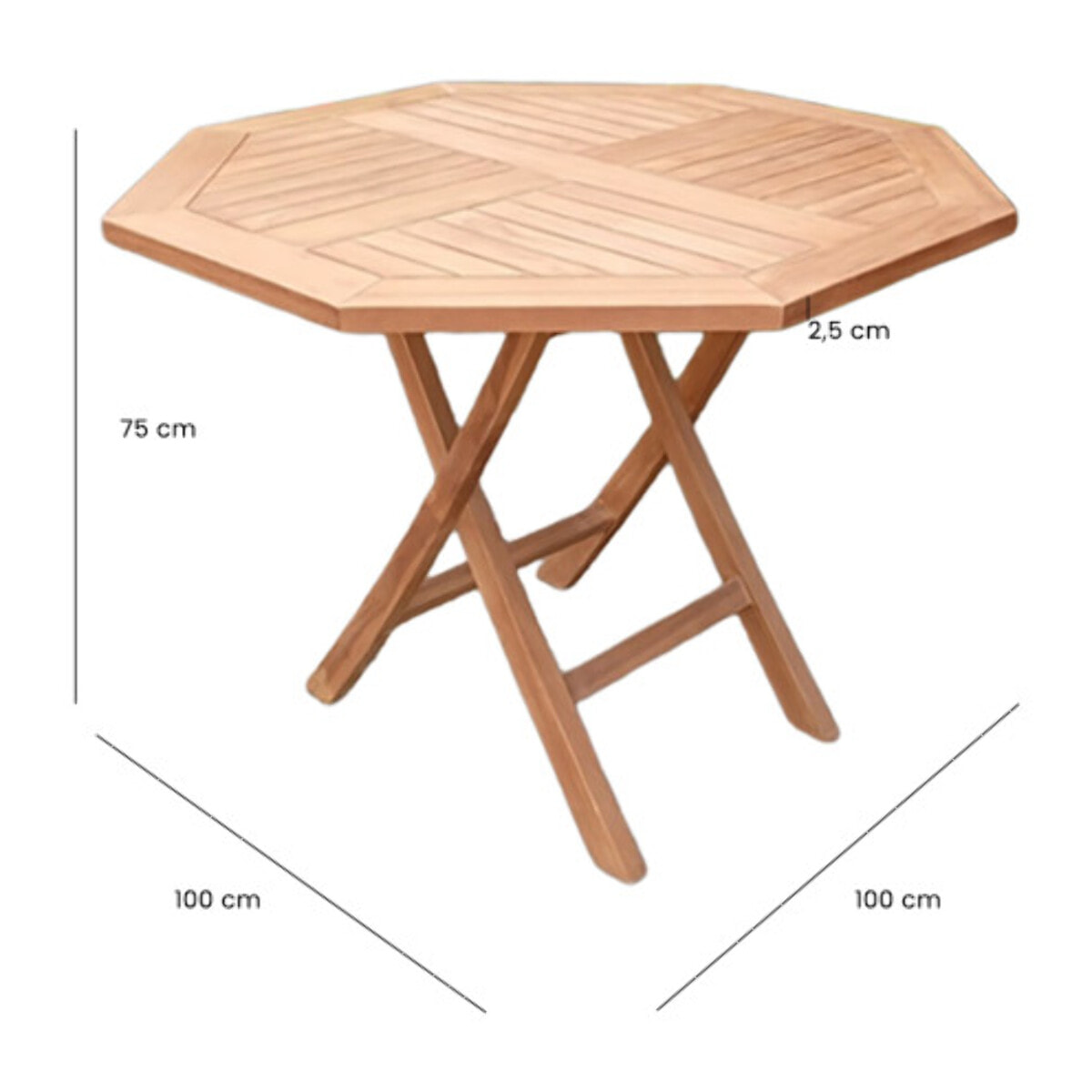 Table de jardin octogonale 100 x 100 cm bois de teck massif - TECKIA