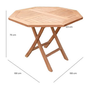 Table de jardin octogonale 100 x 100 cm bois de teck massif - TECKIA