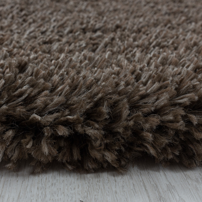 FLUFFY - Tapis rond shaggy uni à poils longs Marron