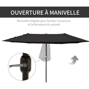 Parasol de jardin XXL parasol grande taille 4,6L x 2,7l x 2,4H m ouverture fermeture manivelle acier polyester haute densité noir