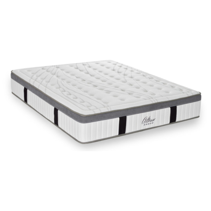 Ensemble Matelas Altesse & Sommier Kit Bois, Mémoire de Forme & Hyper Soft, 27 cm, Accueil Enveloppant, Soutien Ferme