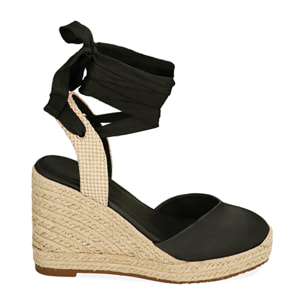 Alpargatas de raso negro, cuña 10 cm