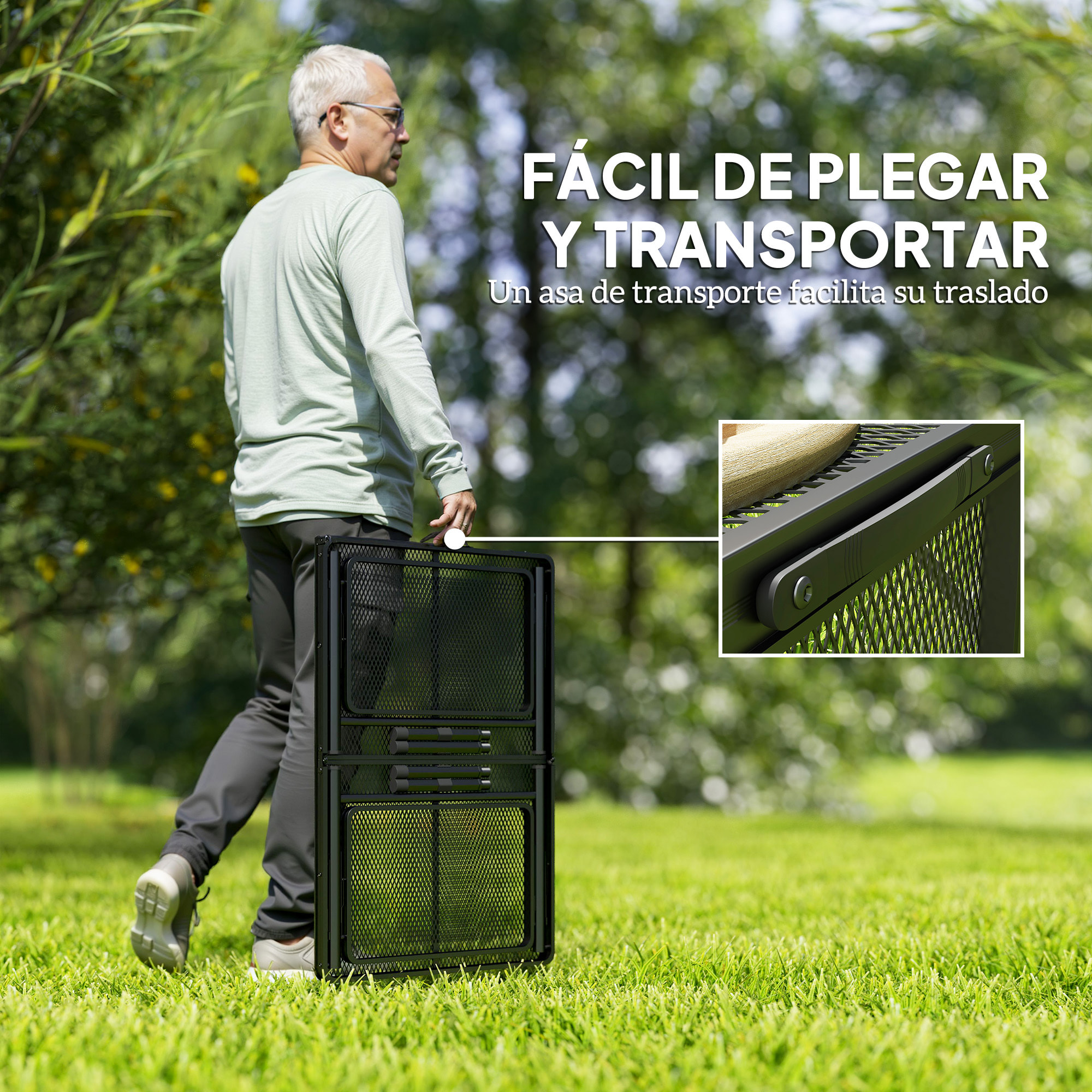 Mesa Plegable Camping de Aluminio 137x62x67 cm con Laterales Abatibles y Altura Ajustable Mesa Plegable Portátil Ligera con Encimera Metálica de Rejilla para Acampar Senderismo Playa Negro
