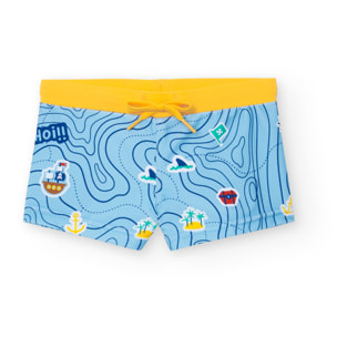 Bañador niño estampado, amarillo de poliamida