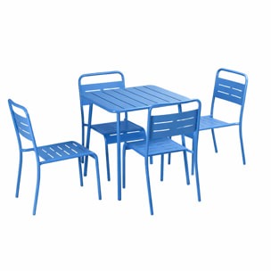 Ensemble table de jardin carrée et 4 chaises bleu EVORA