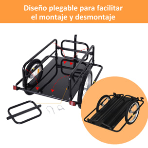 Remolque de Carga para Bicicleta Carro para Bicicleta Plegable con 2 Ruedas Reflectores Seguros Carga 40 kg 155x71,5x77 cm Negro