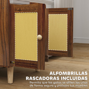 Mueble Arenero para Gatos Caja de Arena para Gatos Mesa Auxiliar con Puertas con Esteras de Sisal Patas de Madera para Salón Dormitorio 55x43x59,6 cm Marrón