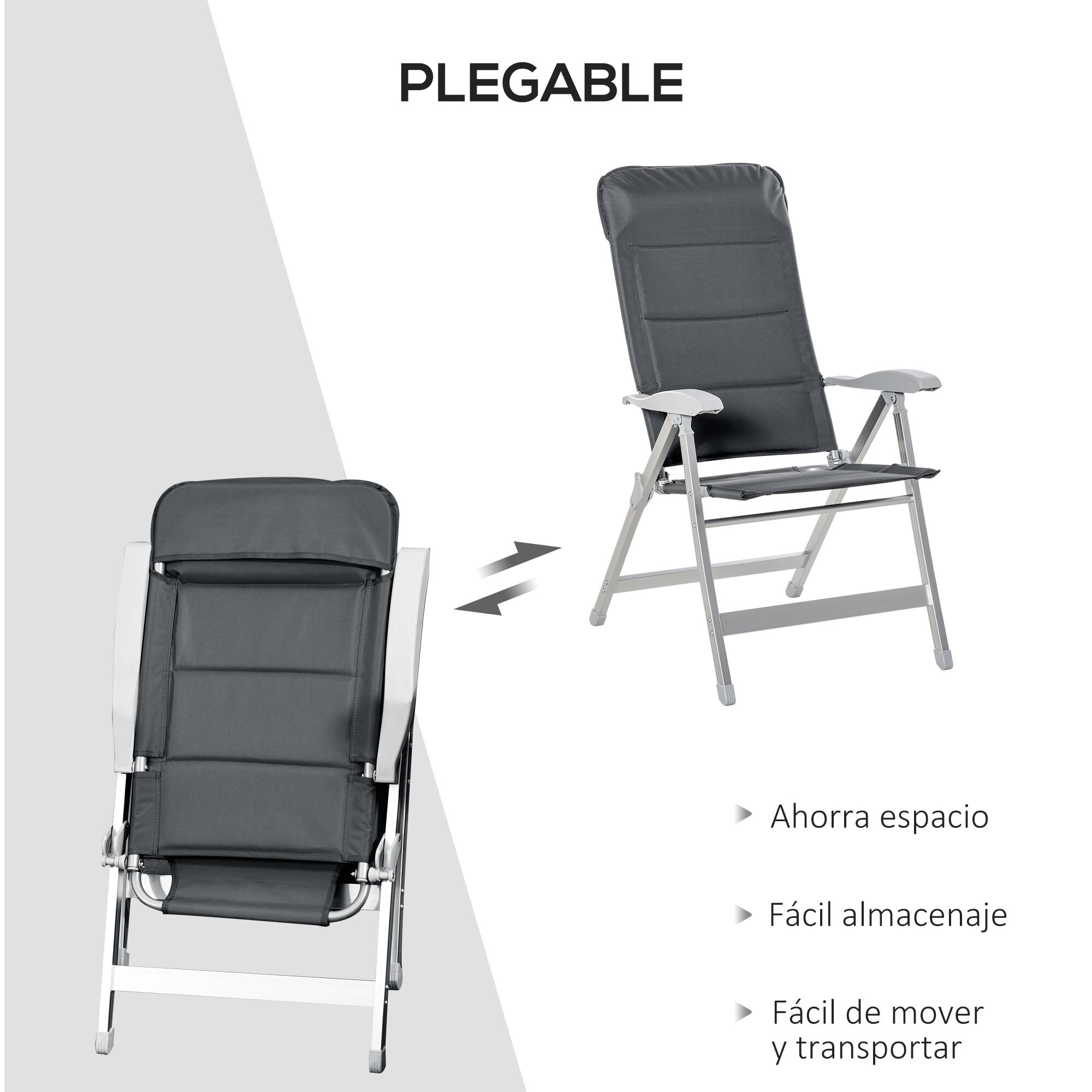 Silla de Jardín Plegable de Aluminio 75x61,5x114,5 cm Gris