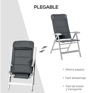 Silla de Jardín Plegable de Aluminio 75x61,5x114,5 cm Gris