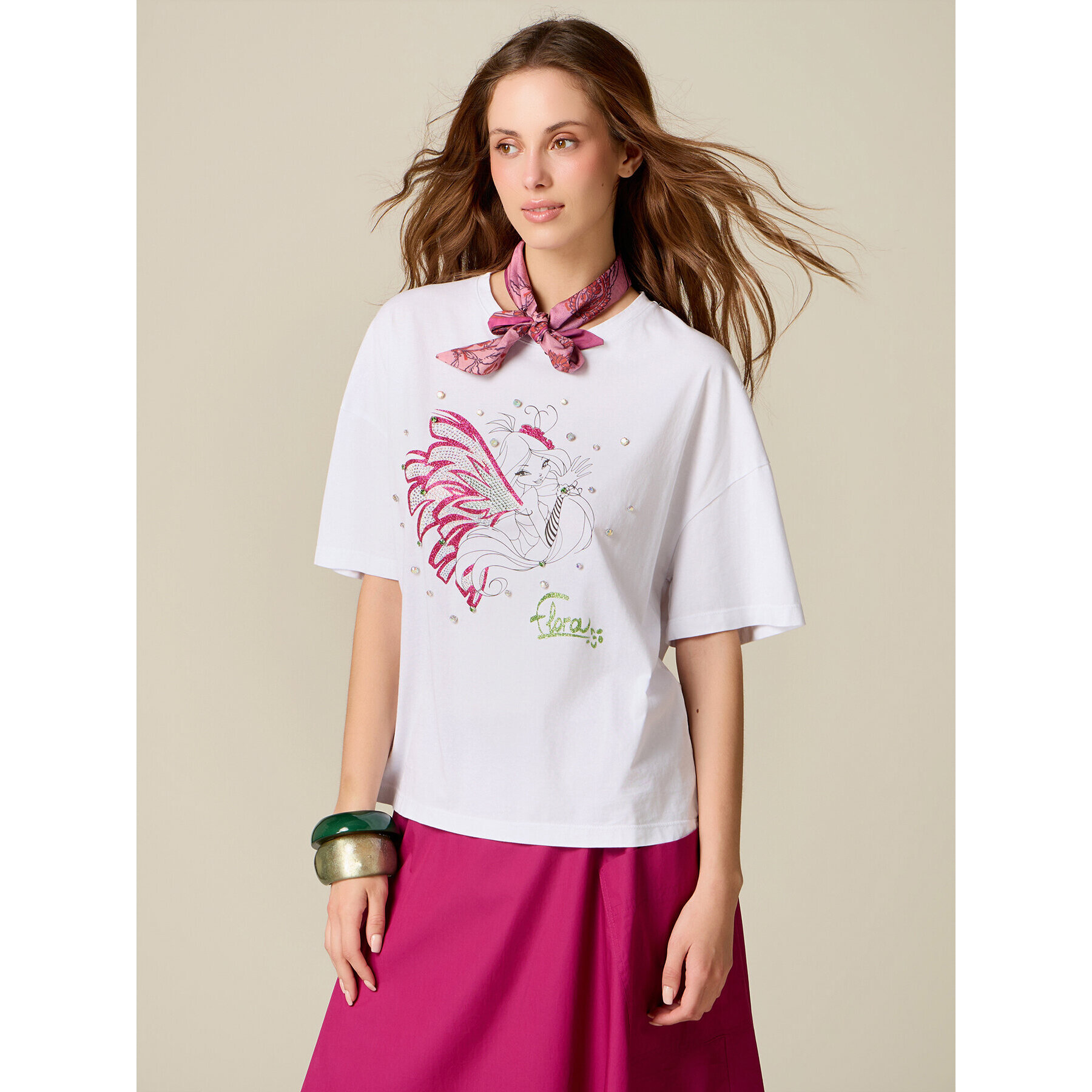 Oltre - T-shirt Winx con castoni - Bianco
