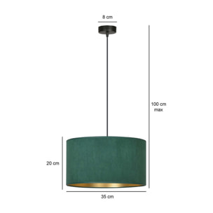 Lampada a sospensione HILDE con paralume in velluto verde e interno oro