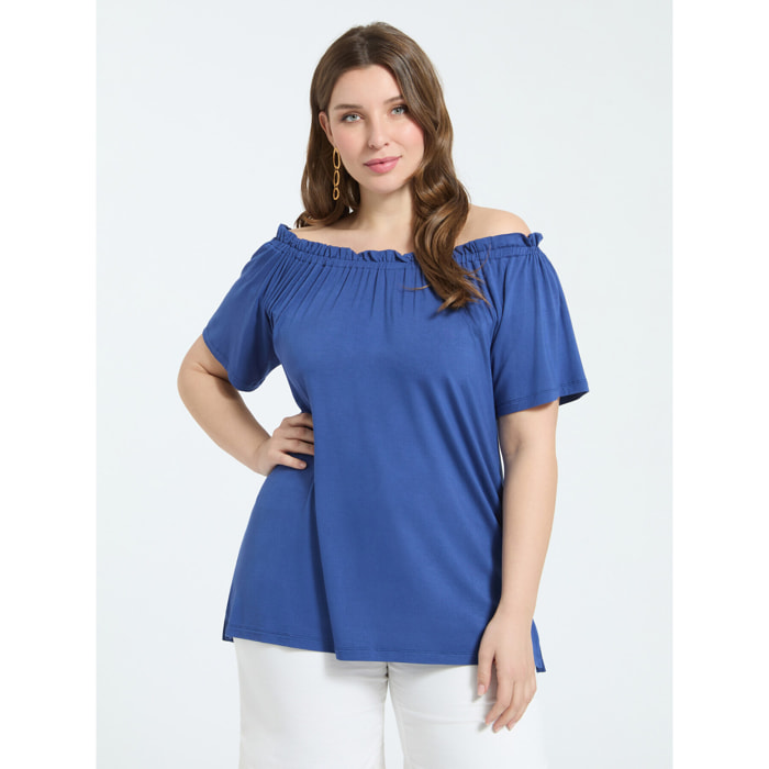 Fiorella Rubino - T-shirt off shoulders in jersey di viscosa - Blu