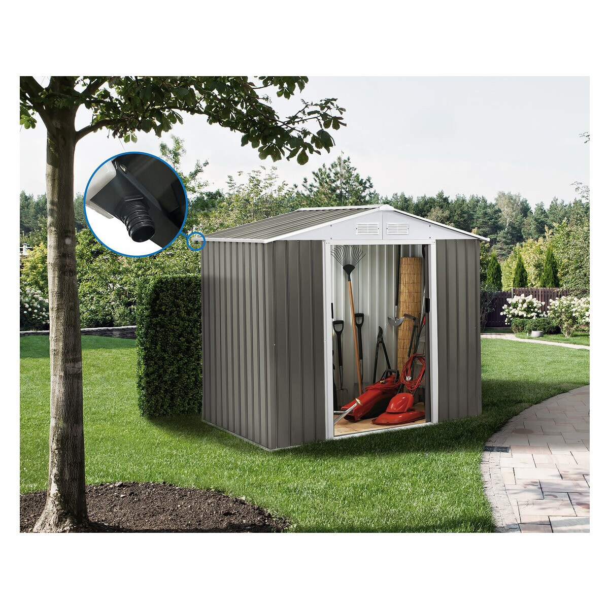 Abri jardin métal "Dallas"- 2.71m² avec gouttières - Taupe