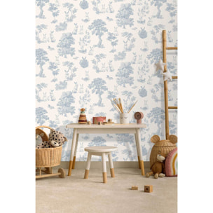 Papier peint lapin toile de Jouy bleu blanc
