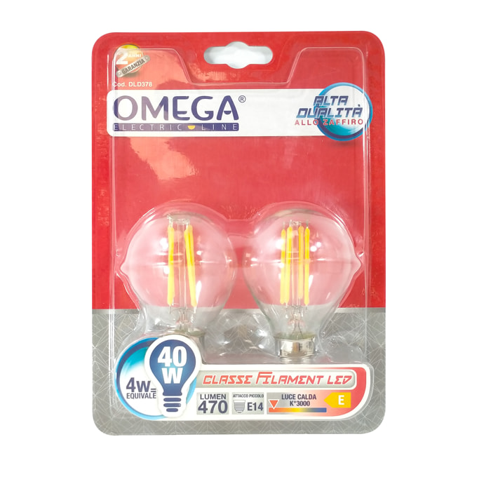 OMEGA Set 6 pezzi filament led sfera p45 4w 470lm 3000k e14