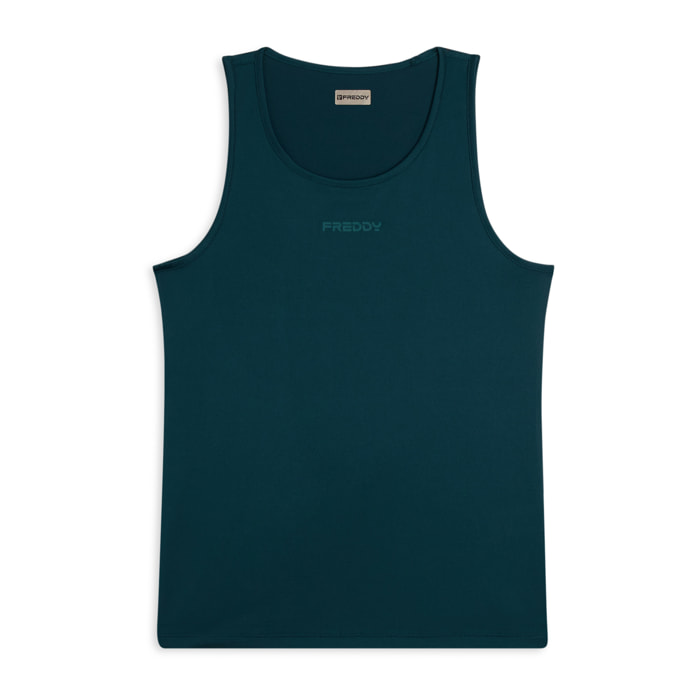 Canotta sportiva in tessuto traspirante con logo glitter