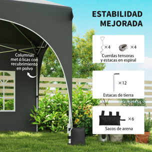 Carpa Plegable 6x3 m, Pop-up, con 6 Laterales Extraíbles, Cenador de Jardín con Altura Ajustable, Ventanas, Bolsa de Transporte, UPF30+, Gazebo para Camping, Fiestas, Exterior, Gris Oscuro