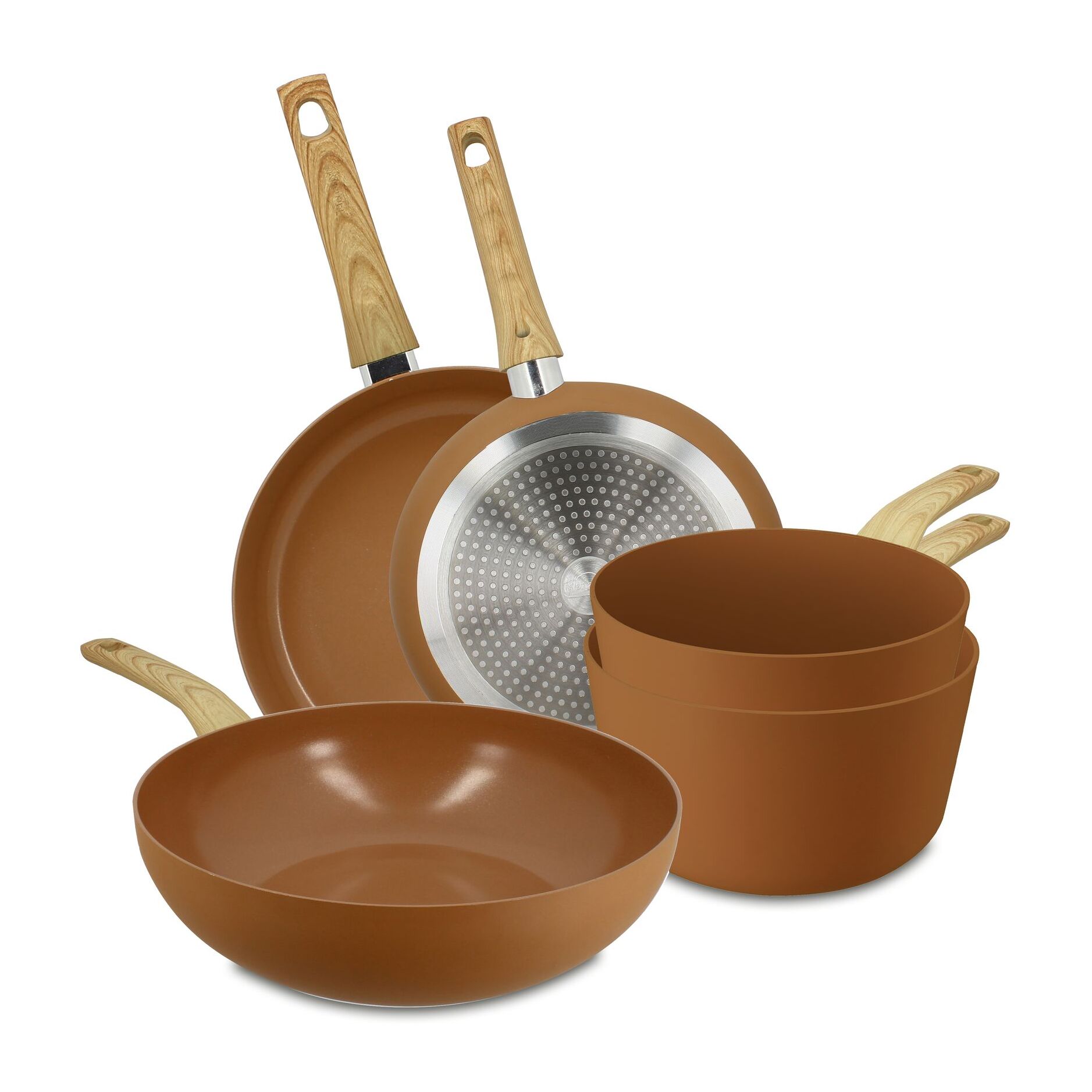 Batterie de cuisine 5 pièces céramique noisette - tous feux NOISETTE