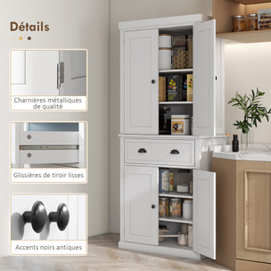 Buffet haut multi-rangement - 4 portes, grand tiroir - dim. 76L x 40l x 183H cm - blanc effet bois clair
