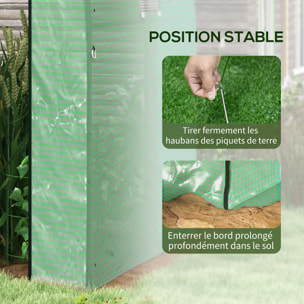 Serre tunnel 3,24 m² 2 portes zippées 2 fenêtres maillées acier PE haute densité 135 g/m² vert